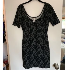 Xhiliration Grey and Black Floral Bodycon Dress